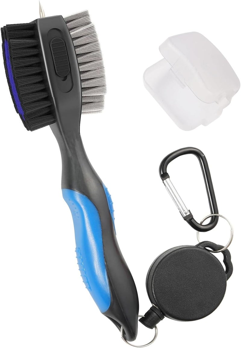Lesunsul Golf Club Brushes, Golf Cleaning Tool, with Retractable Cleaning Nails, Nylon and Wire Bristles Oversize Double Brush Head with 2ft Retractable Zip-line Metal Buckle - Image 1